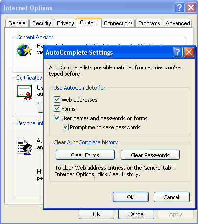 IE AutoComplete settings
